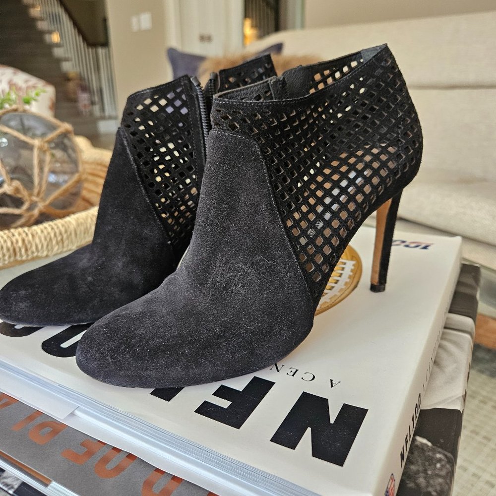 Women's designer black suede heels